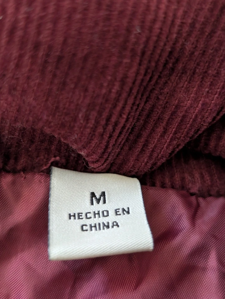 Levi's Corduroy Puffer Jacket Burgundy Men’s Medium M Quilted Full Zip Warm Coat - Image 4 of 4