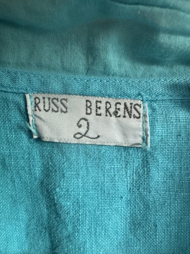 Russ Berens 100% Linen Top Turquoise Blue Beach Button Ruffle USA XL Tiny Flaw - Imagen 2 de 7