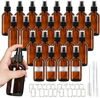 120Ml Glass Spray Bottles with Fine Mist Sprayer 24Pack, Small Amber Glass Spray