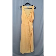 Bloomingdale's Dress Women 16 Orange Linen Wrap Midi Tie Summer Minimalist Boho