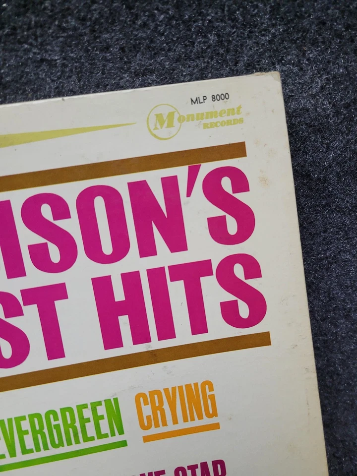 Vintage Roy Orbison's Greatest Hits Vinyl LP Monument MLP 8000 Rock Album 1960s - Image 2 of 4