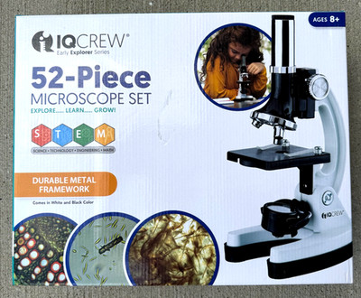NEW IQCrew 52-Piece Microscope Set w Durable Metal Framework for Students STEM