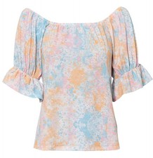 Batik-Shirt mit Volants Gr. 44 Bunt Bedruckt Damen Kurzarmshirt Oberteil Neu*