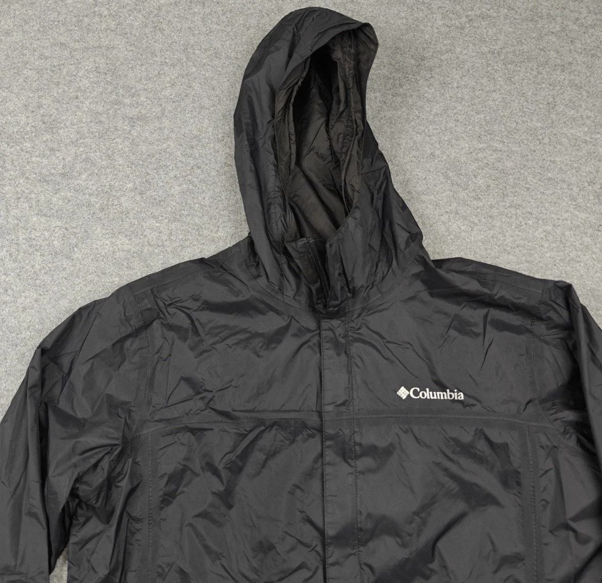 Columbia Men’s Med Black Hooded Rain Jacket Waterproof Windbreaker EUC - product detail image 2