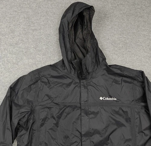 Columbia Men’s Med Black Hooded Rain Jacket Waterproof Windbreaker  EUC image 2