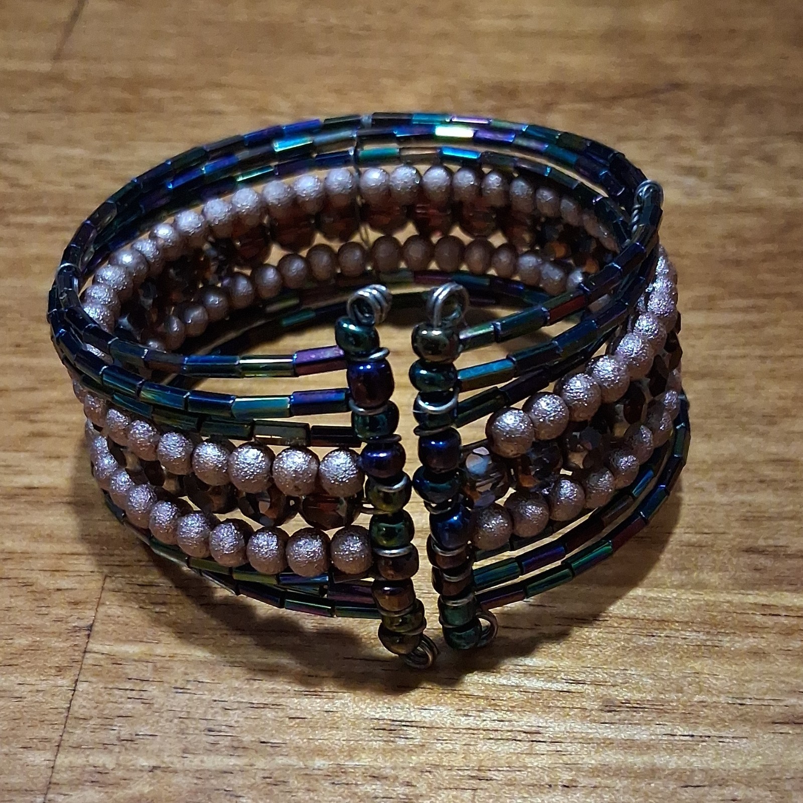 Multicolor Beaded Wrap Wire Bracelet Adjustable G… - image 2