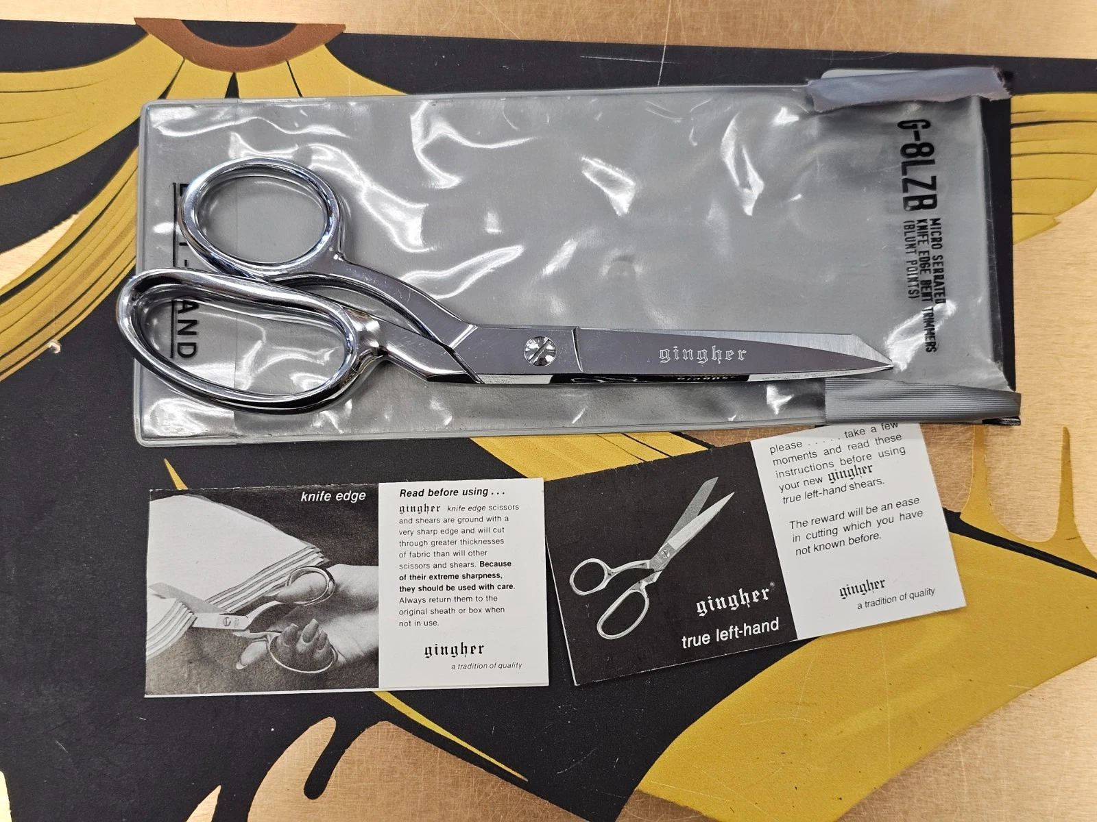 Gingher Micro Serrated Knife Edge Bent Trimmers Blunt End • W Germany LEFT HAND