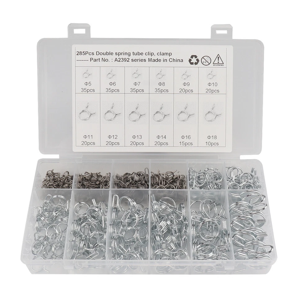 285Pcs Spring Clips Fuel Hose Double Wire Tube Clamps Kit For Car Machine Home Foto 4 de 4