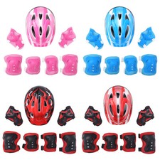 7Pcs Adjustable Safety Helmet W/Knee Elbow Wrist Pad Set Scooter Skateboard