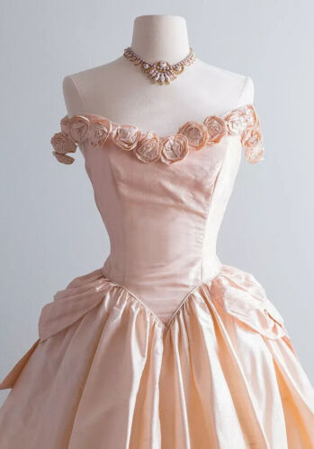 Champagne Satin Wedding Dresses 60s Victorian Vintage 3D Flowers Bridal Gowns - Picture 4 of 10