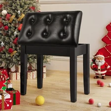 Duet Piano Bench Stool Piano Keyboard Chair Storage Padded Seat Faux Leather