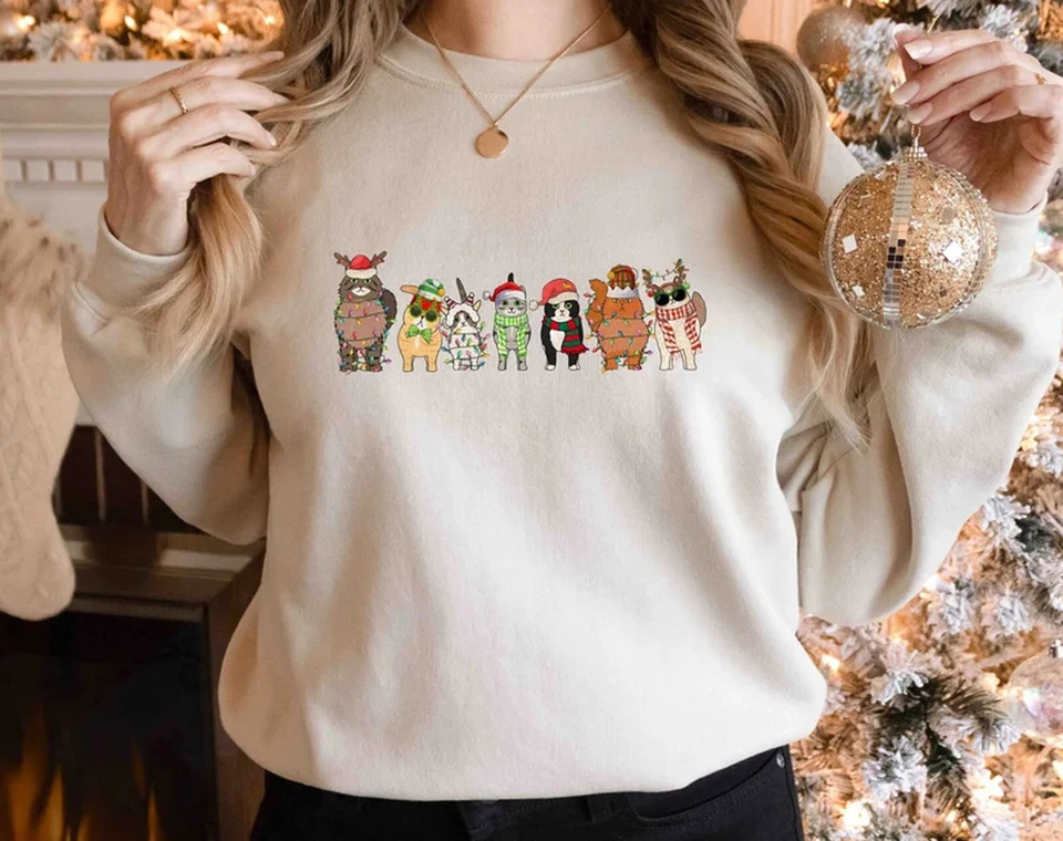 Cats Christmas Sweatshirt, Meowy Christmas Shirt, Cat Lover Holiday Sweatshirt - Image 4 of 4