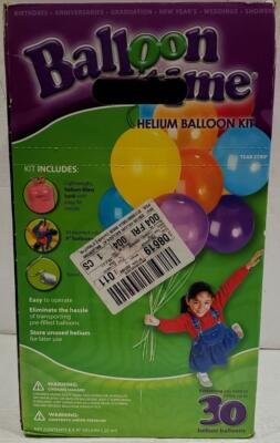 Balloon Time Helium Tank Party Balloon Kit NIB (30 Balloons, Ribbon & Tank) NEW