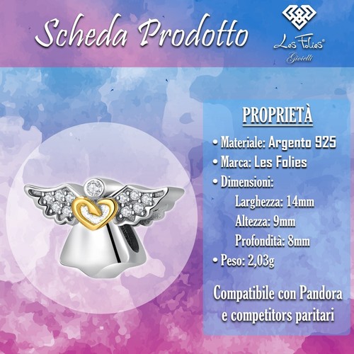 Charm Angelo Custode cuore oro in argento 925 - Les Folies (Modello Pandora) - Imagen 8 de 12