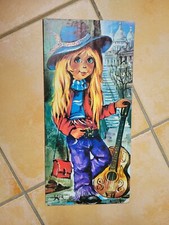CADRE TABLEAU VINTAGE RÉTRO DESSIN POULBOT FILLE GUITARE SIGNÉ IGOR  