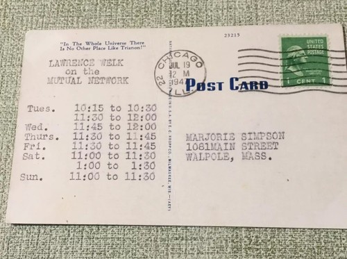 Postcard Trianon Ballroom Chicago , Vintage Linen -Lawerence Welk Schedule - Picture 2 of 2