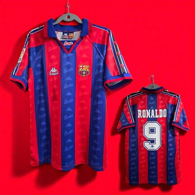 Barcelona Home 96/97 Retro Football Soccer RONALDO LARGE  (USA-MED)