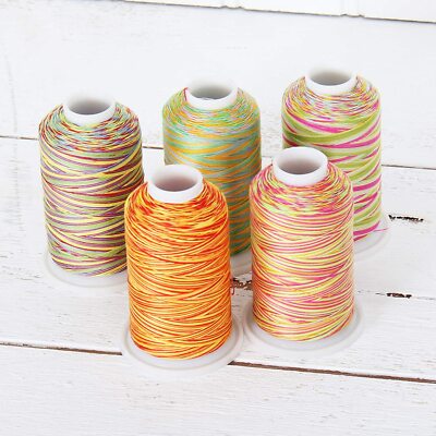 Threadart 100% Cotton Variegated Thread Set | 5 Cones Party Colors | 600M Cones