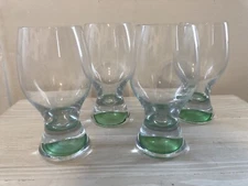 Set of 4 Ice Tea Tumblers Drink Glasses Barware Green Bottoms
