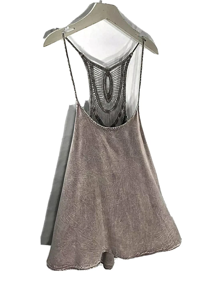 Top bohemio Basil Lola púrpura línea A estilo túnica sin mangas con ribete de ganchillo talla S Foto 2 de 4