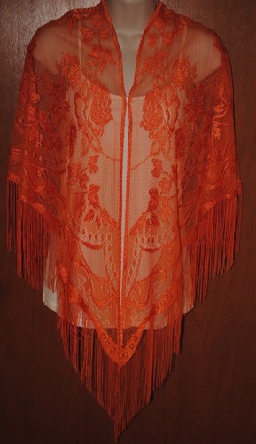HERITAGE LACE BRONCO ORANGE BLUMEN/BLÄTTER DAMEN SCHAL/HALSTUCH MIT FRANSEN ARTIKEL A28 - Bild 1 von 5