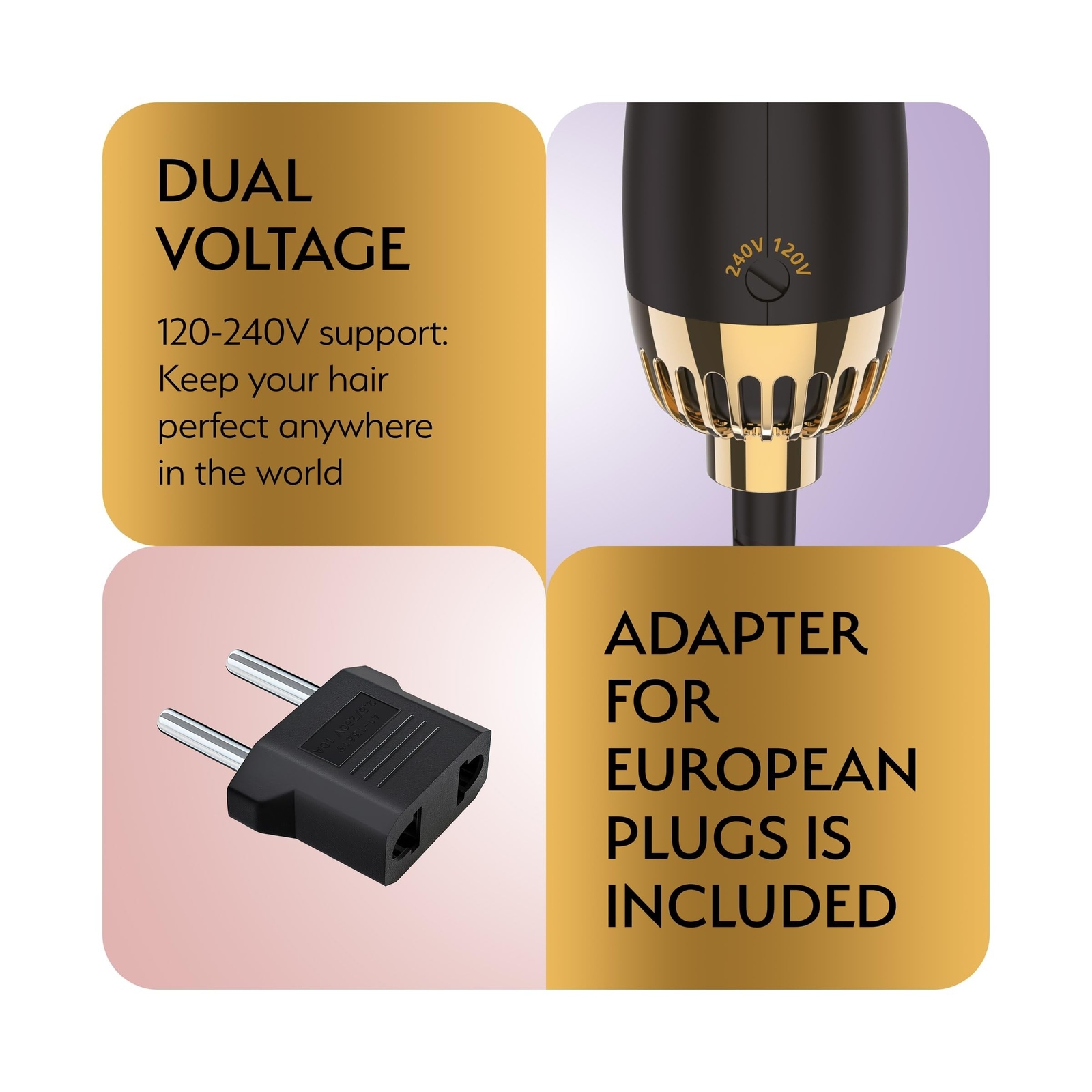 Professional Dual Voltage Blowout Hair Dryer Brush for European Tra... Fast Ship