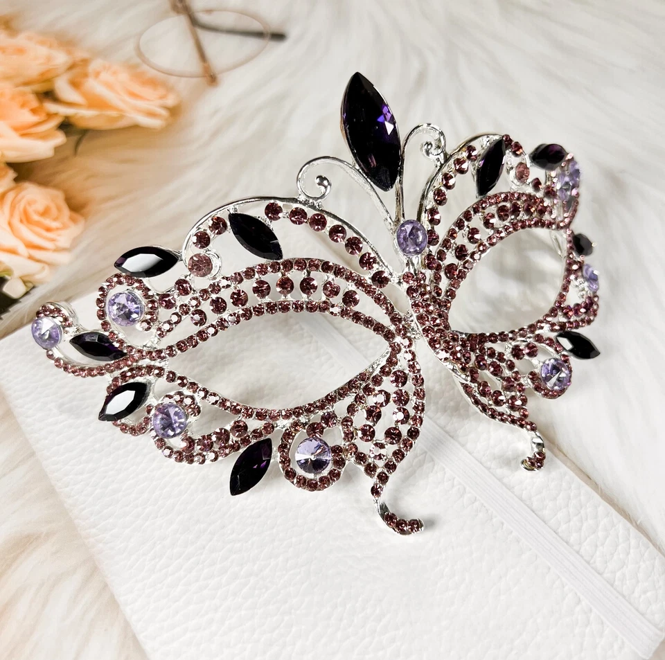 Butterfly Masquerade Mask, Purple Wedding Party Mask, Mardi Gras, New Year Party - Image 4 of 4