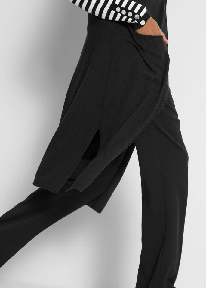 LANGE SCHWARZE DAMEN FEIN STRICK WESTE KNÖPFE SCHWARZ NEU! Gr. 36/38 40/42 56/58 - Bild 2 von 2