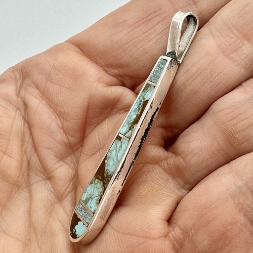 Navajo Nummer 8 Inlay Türkis Anhänger Sterling 2 1/4" signiert H Smith 5,6 g - Bild 4 von 6