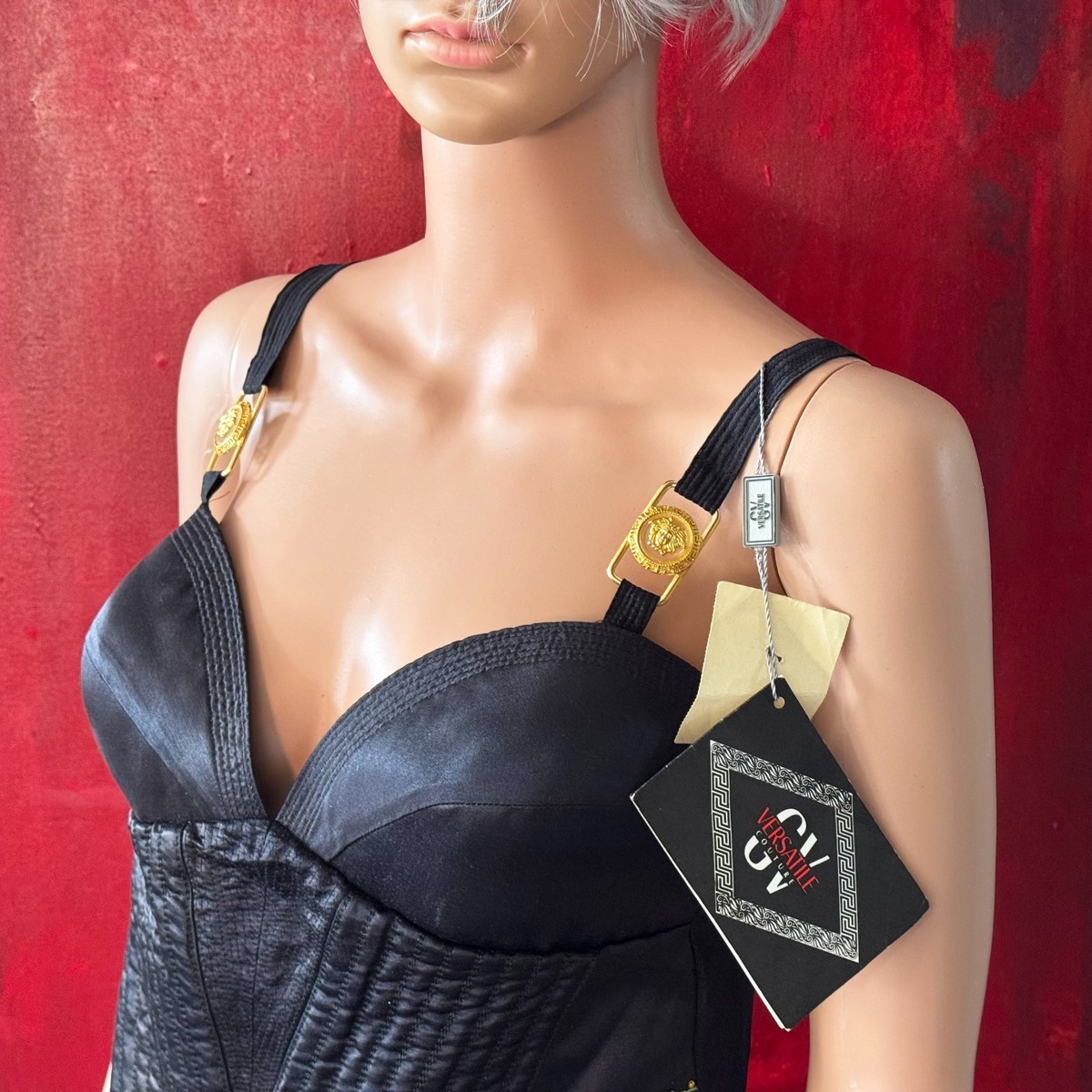 GIANNI VERSACE black Bustier size 46L from S/S 1995 GV VERSATILE