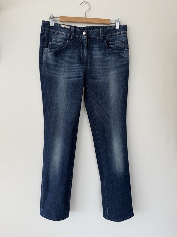 Dolce&Gabbana Women's Blue Denim Straight Jeans Logo Button 5-Pocket Medium Wash