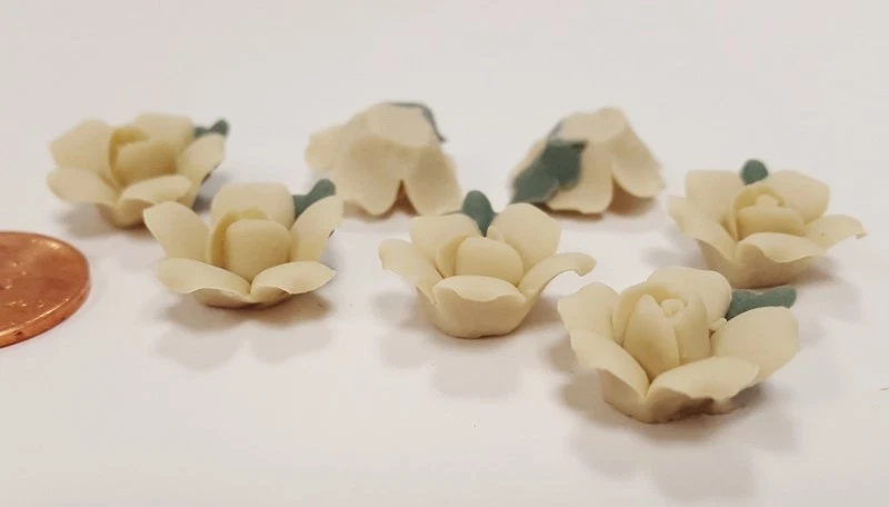 12 PIEZAS CABUJONES CAMAFEO ROSA ABIERTO FLOR PORCELANA AMARILLA VINTAGE HECHOS A MANO 5902 Foto 2 de 4