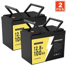 2Pcs LiFePO4 Battery 12V 100Ah Deep Cycle Built-in BMS RV Solar Marine Golf Cars