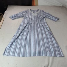 Coldwater Creek Dress Womens Petite Large Blue Striped Cottagecore Boho Midi