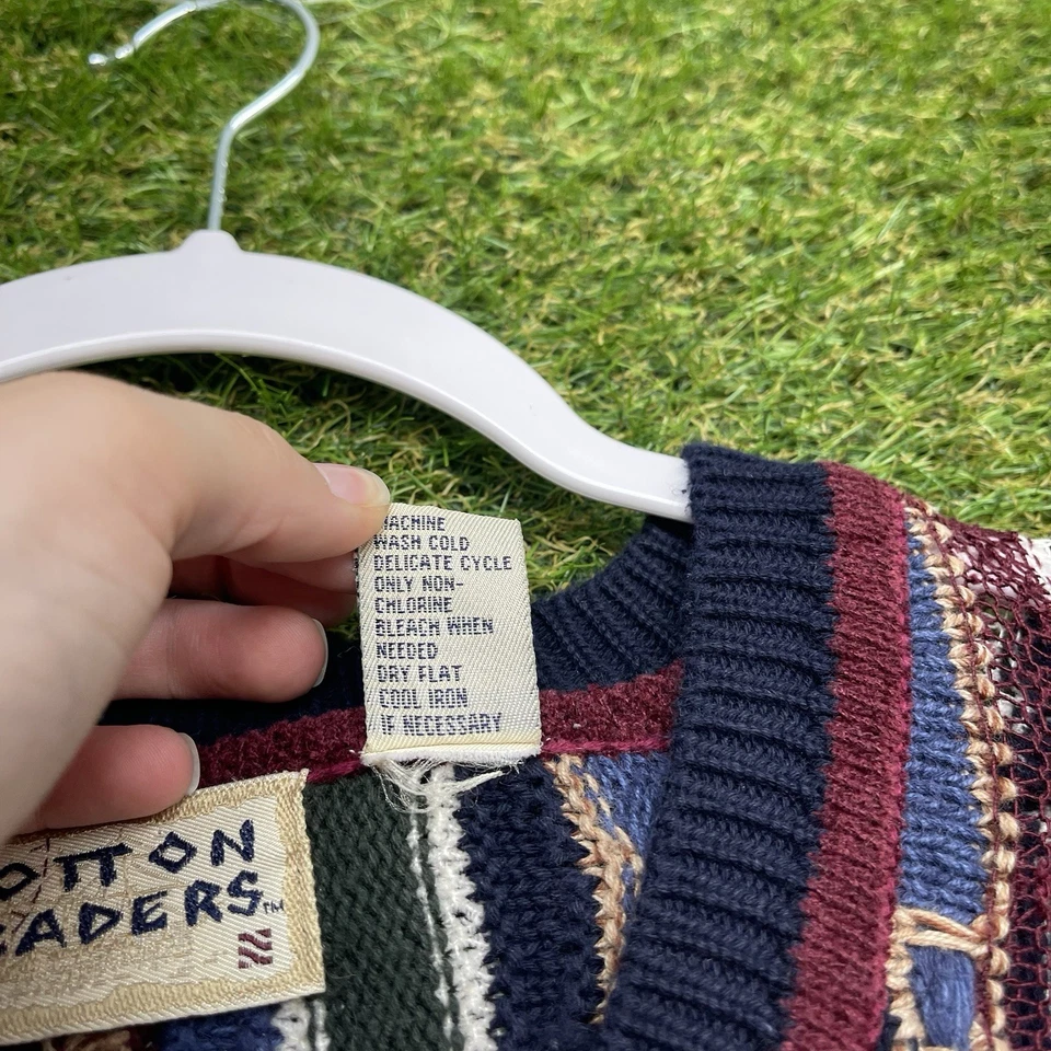 Vintage Cotton Traders 3D Knit Sweater Mens Large Coogi Style Chunky 90s y2k - Image 4 of 4