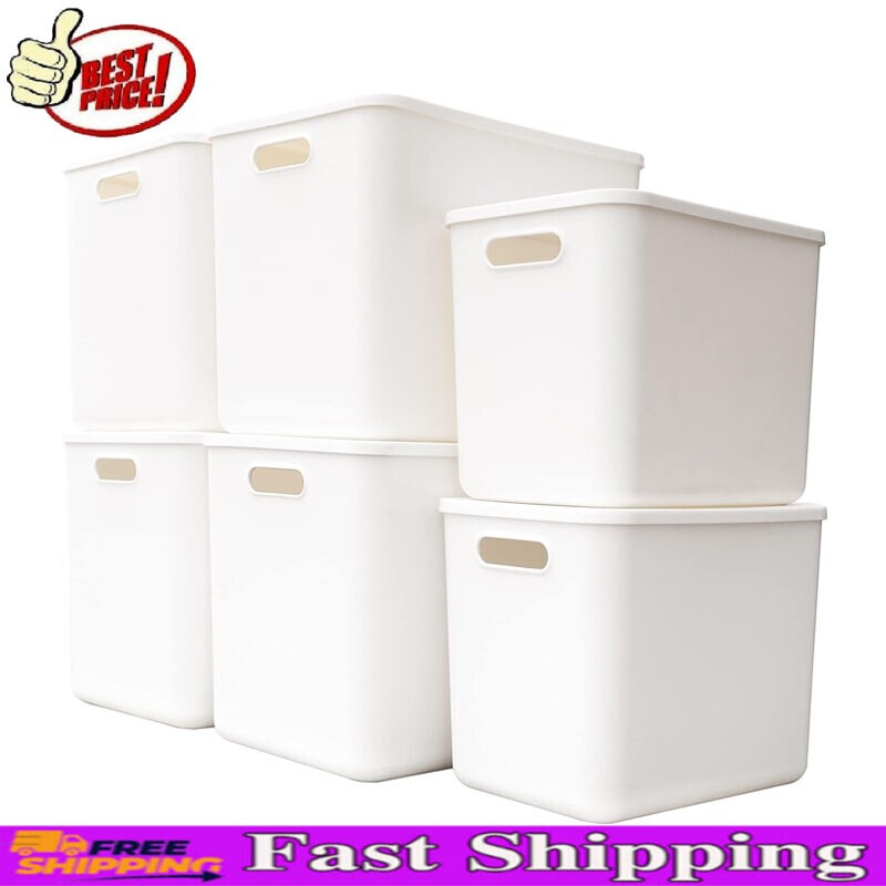 White Plastic Storage Bins with Lids for Shelves and Classroom Organization-image