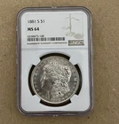 1881-S $1 Morgan Silver Dollar NGC MS64 Free Shipping!