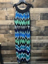 AB Studio Maxi Dress Multicolored Embellished Round Neck Elastic Waist Size L
