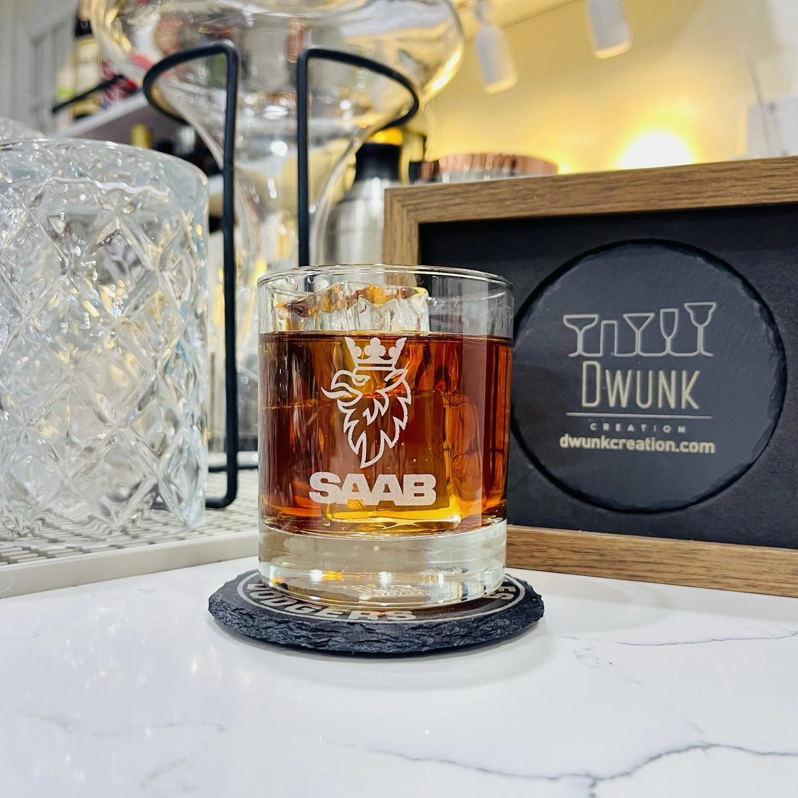 Engraved SAAB  Rocks Glass