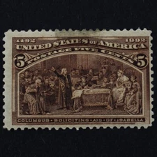 US Stamp, Scott #234, 1893 5¢ Columbian, MH, Small thin at top.