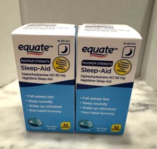 2 Equate Maximum Strength Diphenhydramine HCl Sleep Aid Softgels 50mg  64ct 7/27