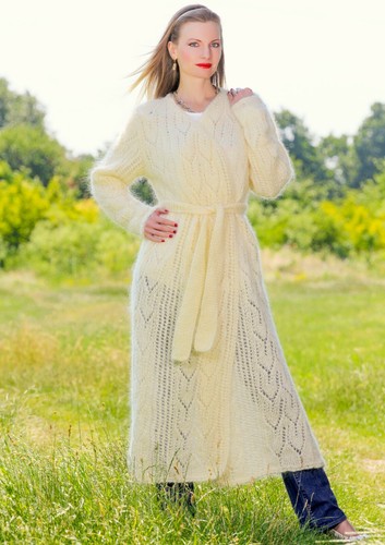 Ivory long mohair cardigan soft white sweater light hand knitted wrap SUPERTANYA - Picture 1 of 12