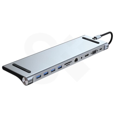 SOONTEC 11-in-1 USB-C PD HUB Dockingstation fü 2 Monitore 4K HDMI VGA SD TF RJ45