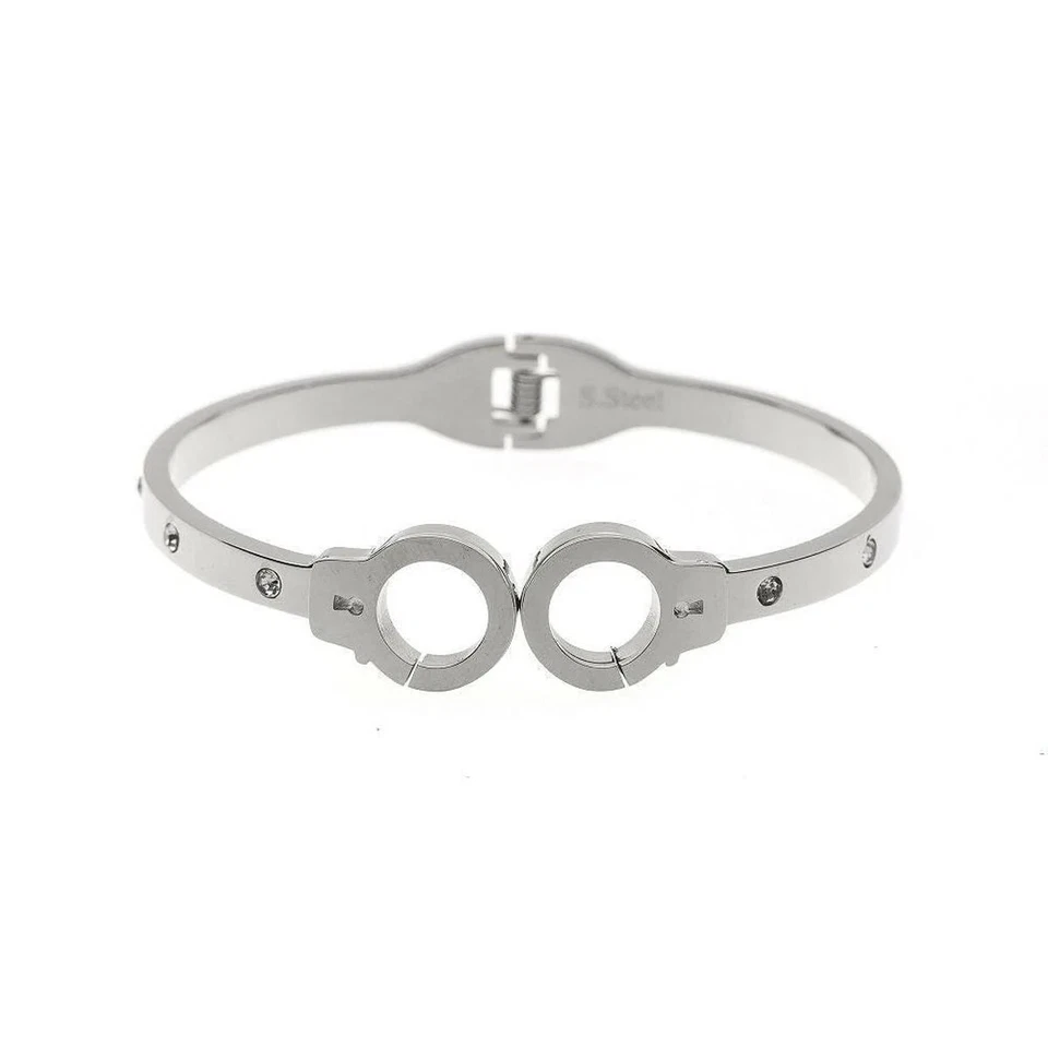 Damen Edelstahl Armband 316L Handschellen Zirkonia Armreif Armspange Nickelfrei - Bild 3 von 3