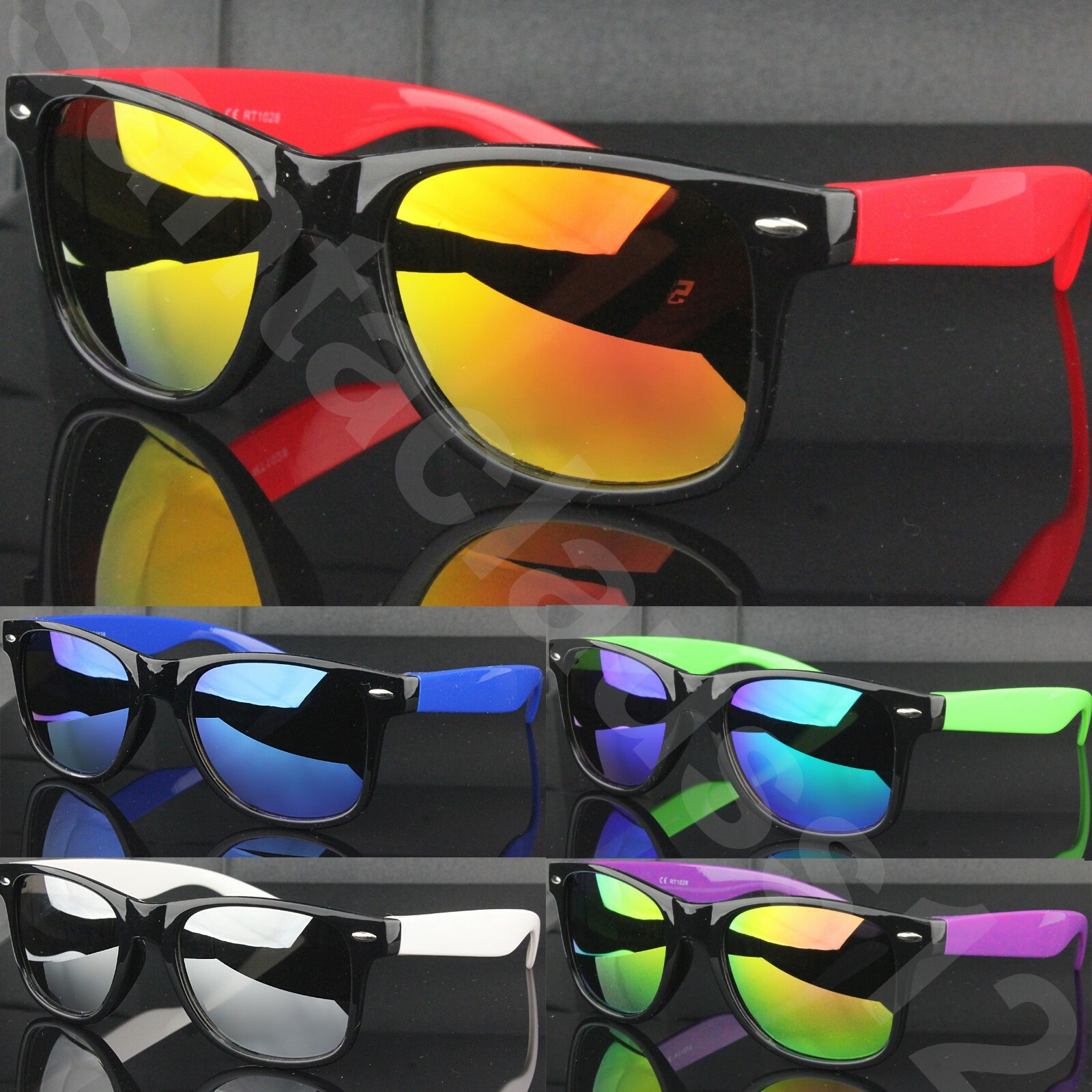 Stylish Rectangular Sunglasses with Colored Temples & Mirrored UV400 Lenses for Men and Women  -image