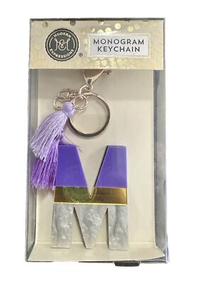 Modern Expressions ''M'' Gold Purple Monogram Keychain with Tassels