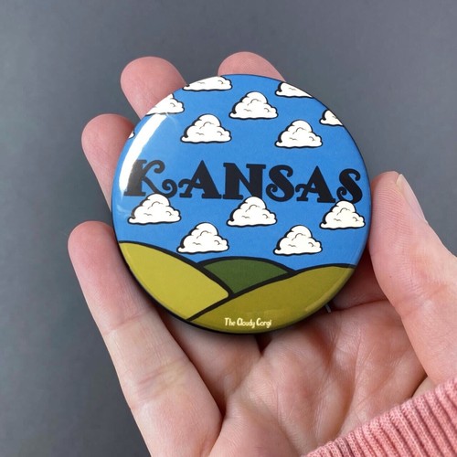 Kansas Prairie Hills Pin Button Badge Handmade Retro Art Gift 2.25" - Picture 7 of 17