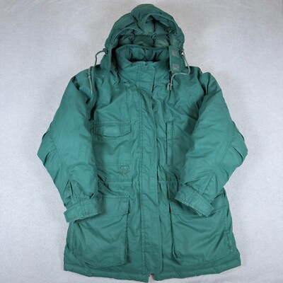 Vintage Eddie Bauer Womens Goose Down Snowline Jacket Parka Green Hooded Size M