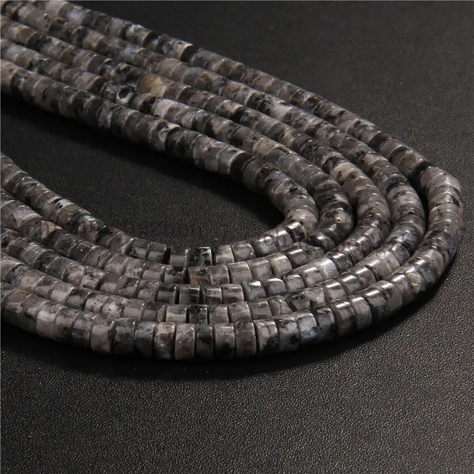 2x4mm Black Labradorite Heishi Tyre Wheel Rondelle Spacer Gems Loose Beads 15'' - Image 2 of 4