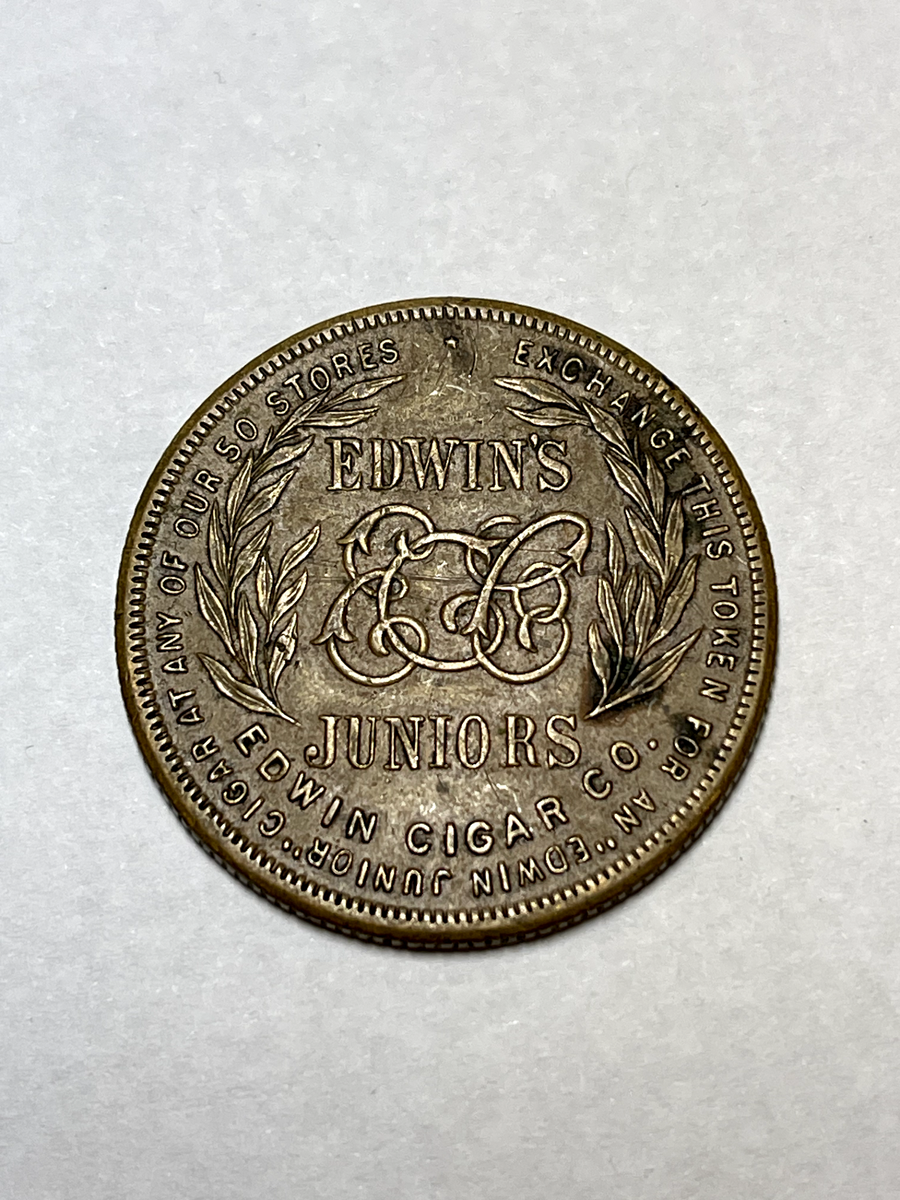 古銭 絵銭 貨幣 中国 興安西省 地方トークン車馬牌銅メダル NYC Edwin's Cigar Co. Merchant Token 